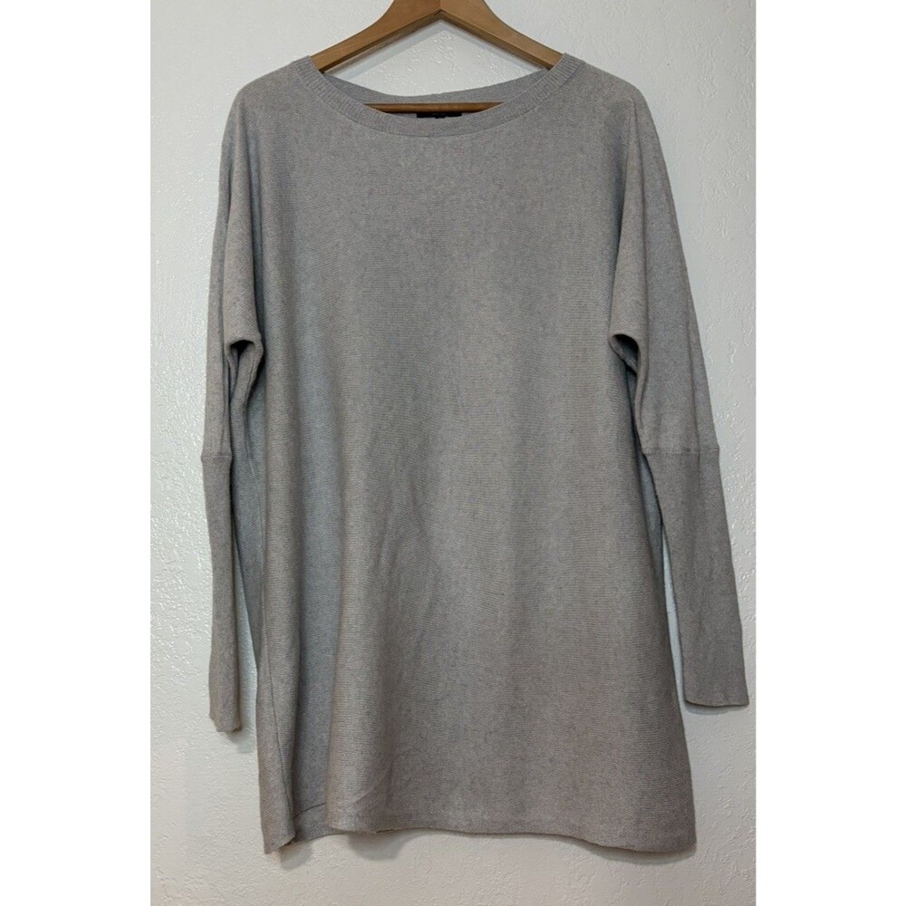 Lafayette 148 Cashmere Silk Sweater Sz M/L Gray Lagenlook Quiet Luxury Oversize